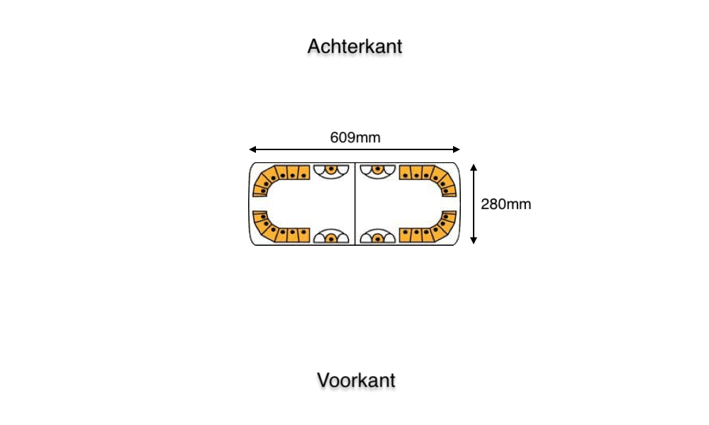 Producttekening met afmetingen van de Federal Signal 609mm Aurum Lichtbalk