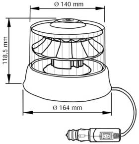 Producttekening met afmetingen van de Federal Signal LM800 LED Beacon met Magnetische Montage