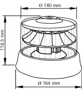 Producttekening met afmetingen van de Federal Signal LP800 LED Beacon met Vaste Montage