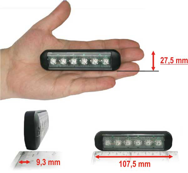 Producttekening met afmetingen van de Federal Signal NanoLED LED Flitser