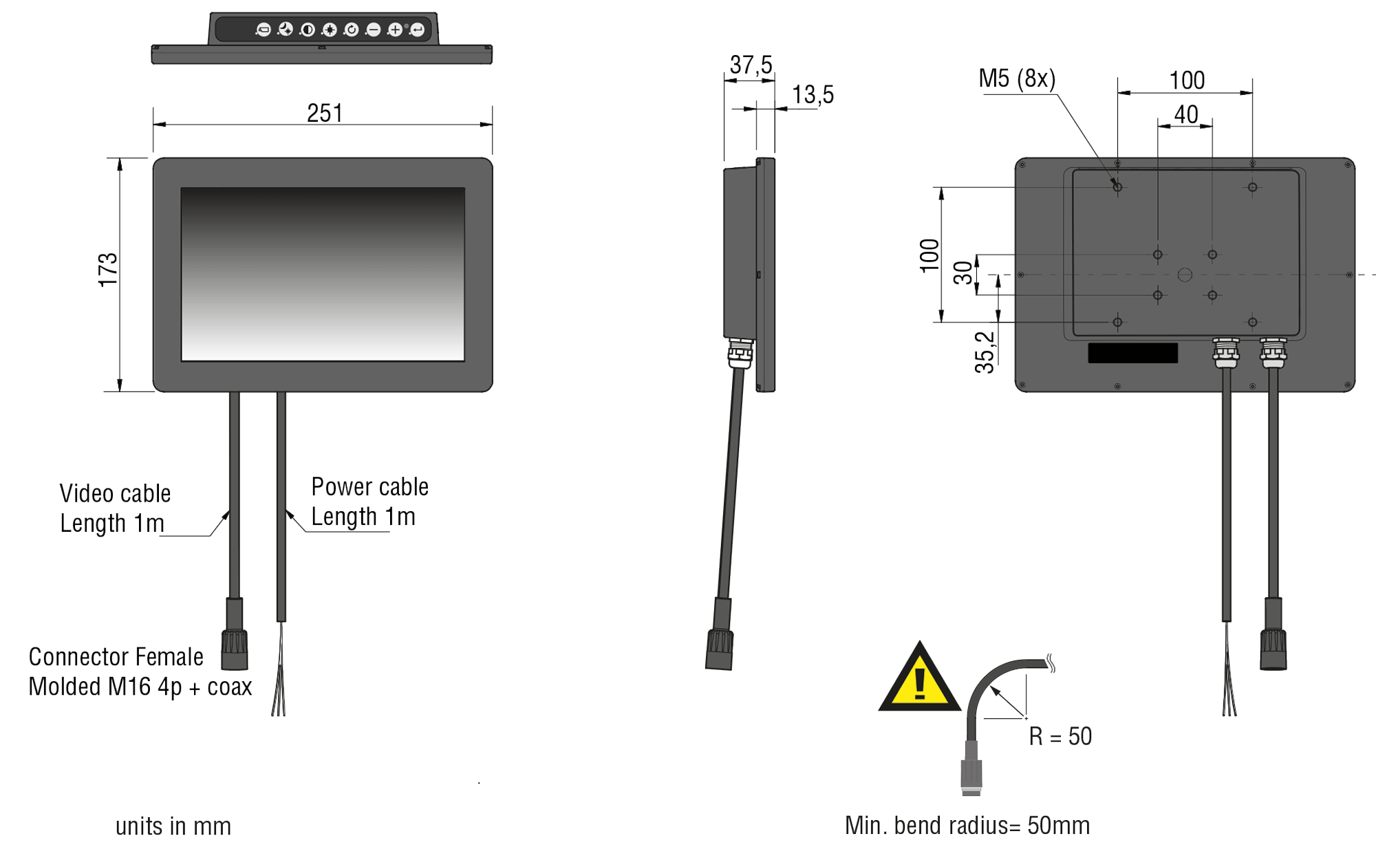 Maatschets Orlaco 10 inch opbouwmonitor HLED DigiCoax productcode 0224000