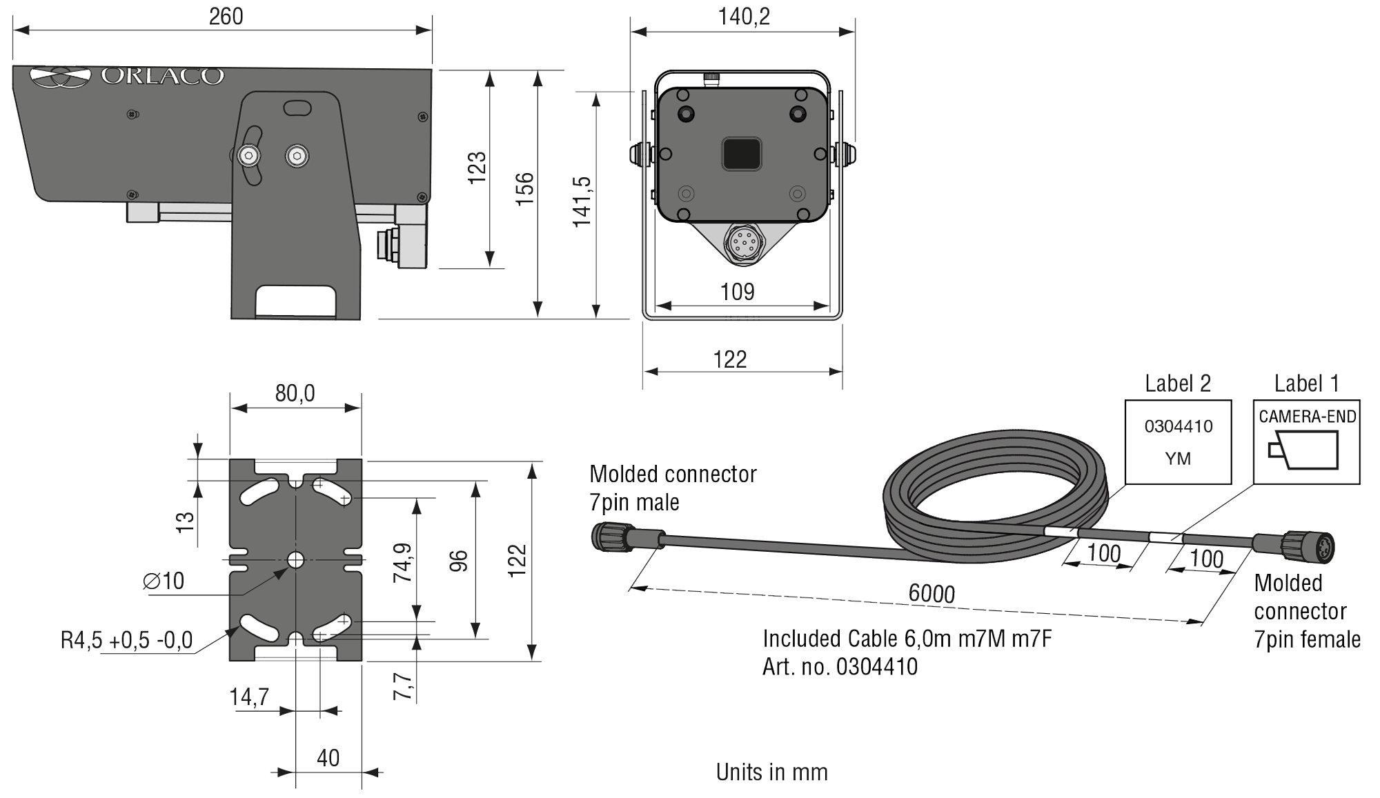 Maatschets Orlaco TIC warmtebeeld camera RS232 ALU productcode 0103732