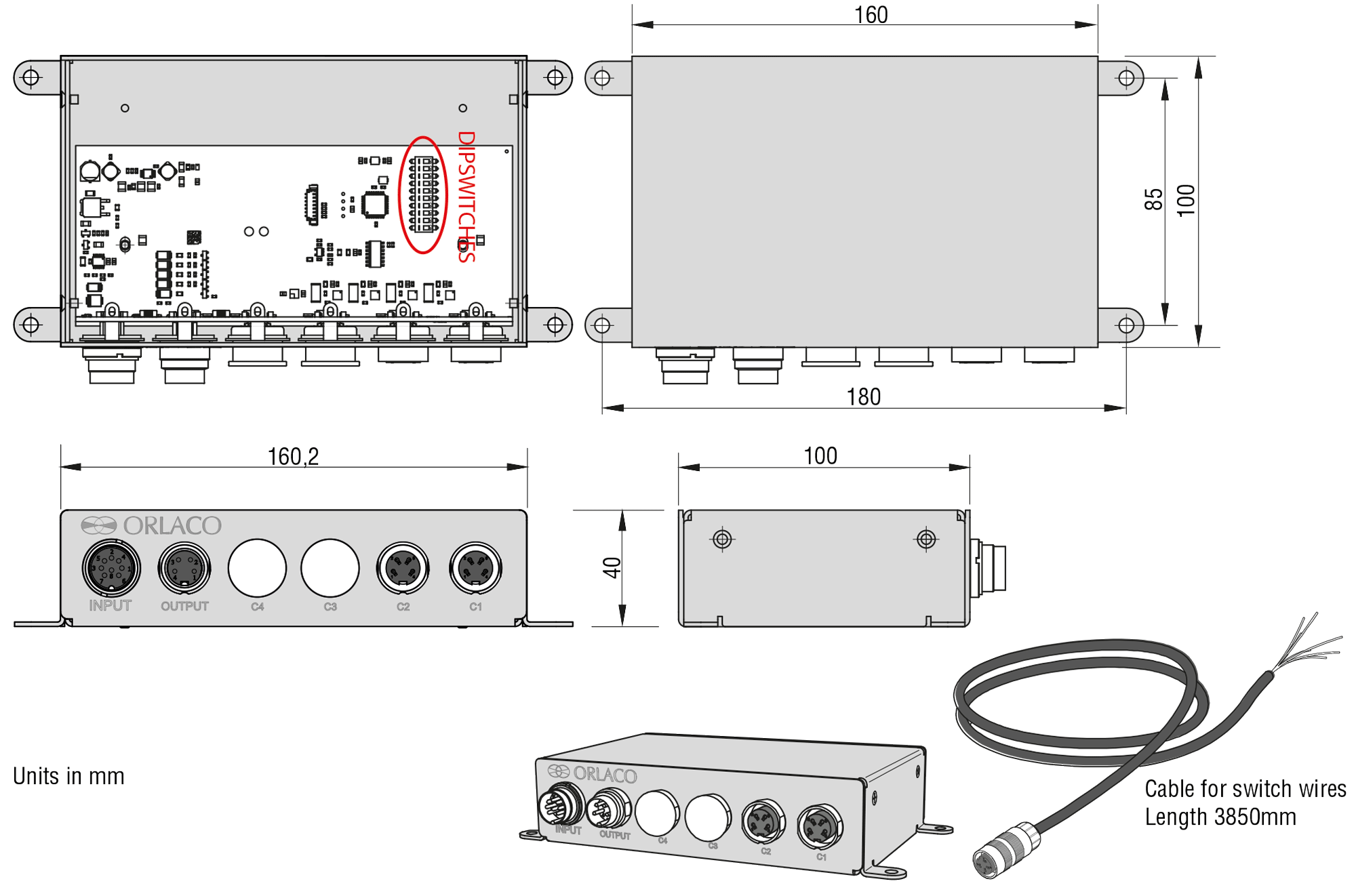 Maatschets Orlaco Switch voor 1x monitor, 4x camera (EXT switch bekabeling) productcode 0404300