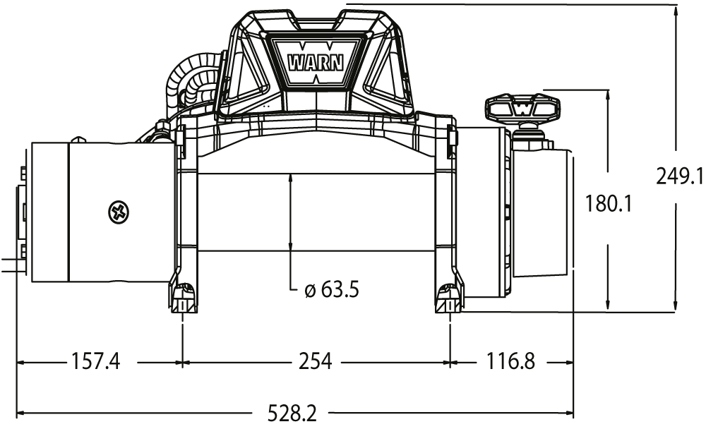 Maatschets WARN type Tabor 10 of Tabor 10-S - 12V of 24V standaard treklier met staalkabel