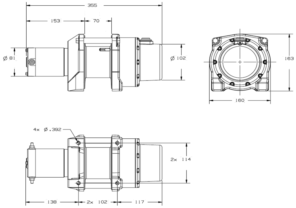 Maatschets WARN type DC1200 - 12V of 24V industriele hijslier