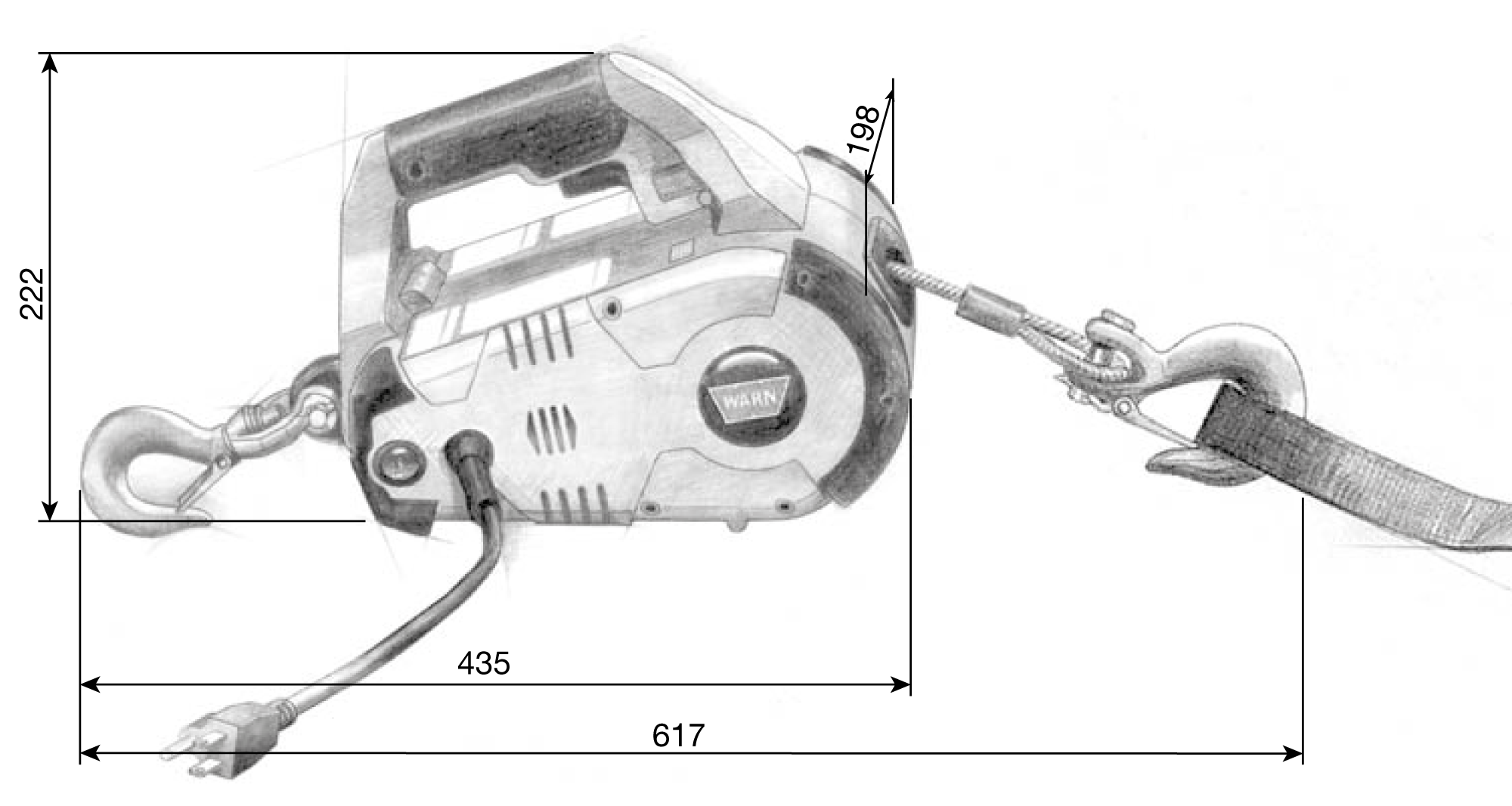Maatschets WARN type PullzAll - handlier voor hijsen en trekken 230V netspanning gevoed