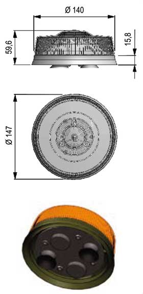 Federal Signal LM400 beacon LED model Solaris afmetingen