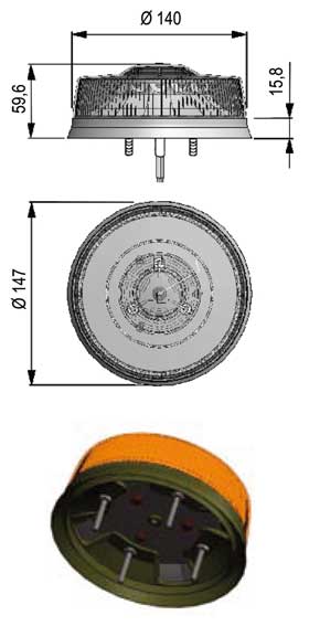 Federal Signal LP400 beacon LED model Solaris afmetingen